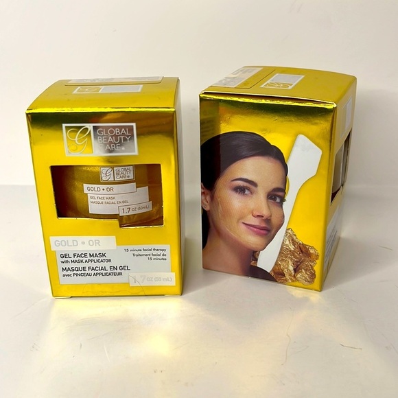 Global Beauty Care Gold Gel Face Mask w/Applicator 15 Minute Facial Therapy 2 Pk - Picture 2 of 5